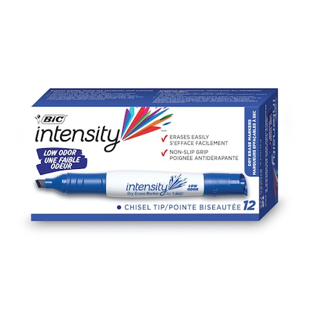 Intensity Low Odor Chisel Tip Dry Erase Marker, Broad Chisel Tip, Blue, 12PK